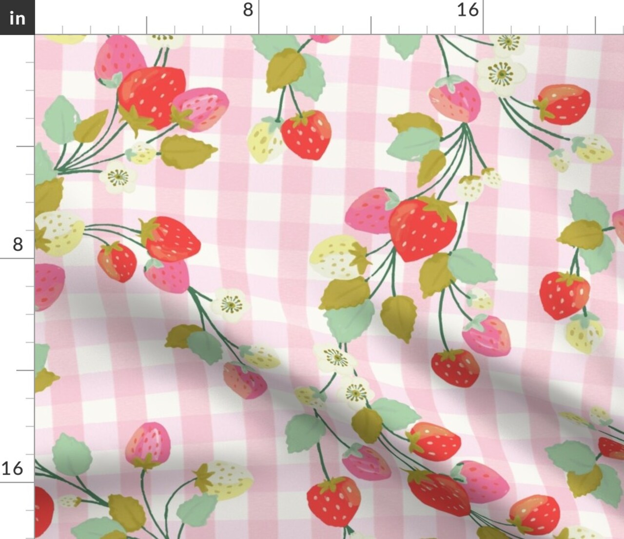 Strawberry Gingham Berries Summer Picnic Hand Painted French Country Cottagecore Custom Printed Fabric by Spoonflower Various Fabrics by the Yard or Fat Quarter